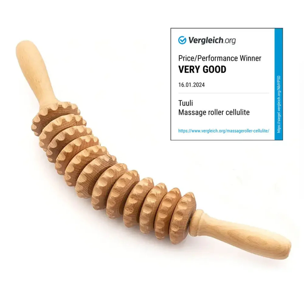 Curved Wooden Massage Roller Massager – Manual Body Tool for Cellulite, Muscle Relief & Lymphatic Drainage