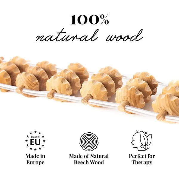 Handmade Wooden Back Massager Rope – 120 cm Long Manual Massage Roller for Stress Relief & Relaxation