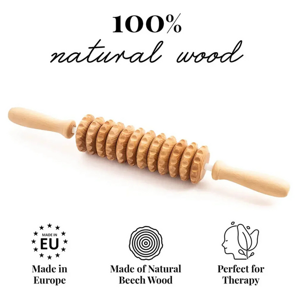 Flexi Wooden Massage Roller – Maderotherapy Self-Massager Tool for Lymphatic Drainage & Cellulite Reduction