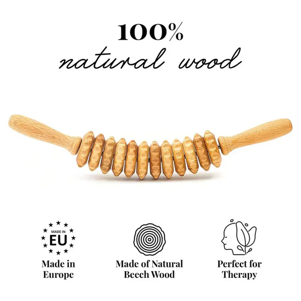 Curved Wooden Massage Roller Massager – Manual Body Tool for Cellulite, Muscle Relief & Lymphatic Drainage