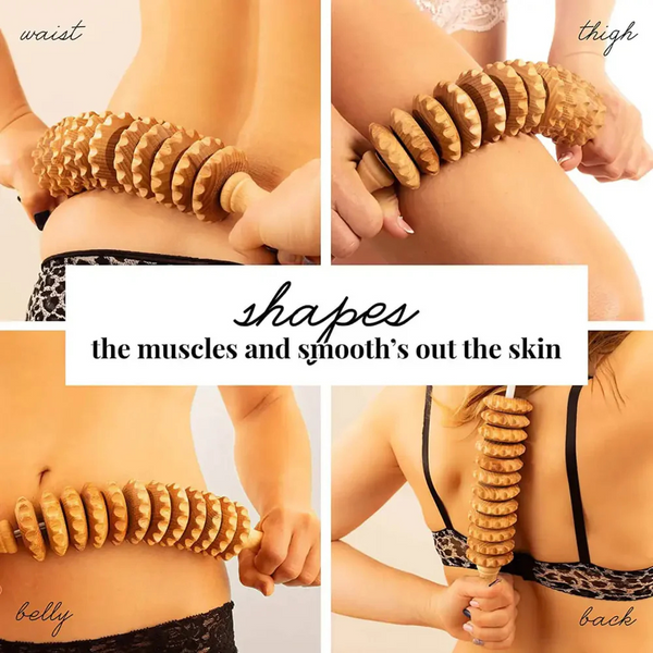 Flexi Wooden Massage Roller – Maderotherapy Self-Massager Tool for Lymphatic Drainage & Cellulite Reduction