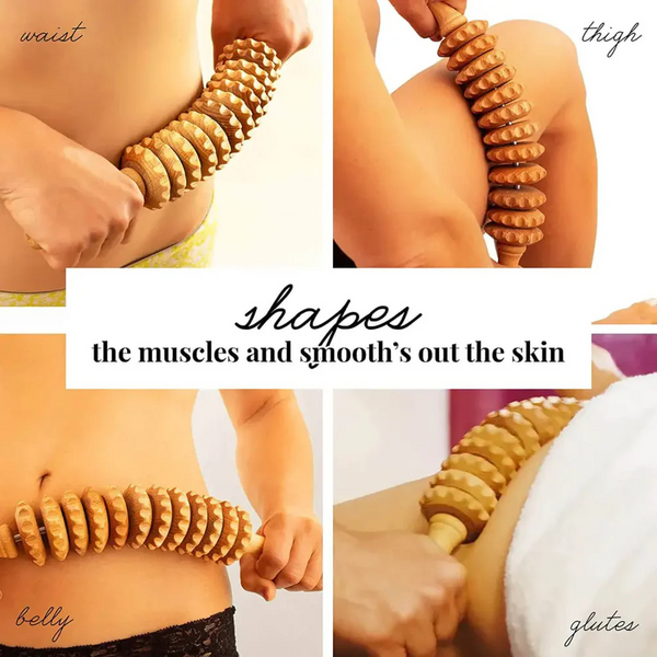 Curved Wooden Massage Roller Massager – Manual Body Tool for Cellulite, Muscle Relief & Lymphatic Drainage