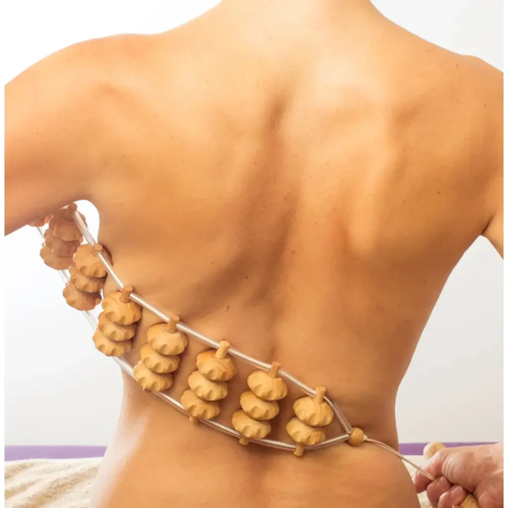 Handmade Wooden Back Massager Rope – 120 cm Long Manual Massage Roller for Stress Relief & Relaxation