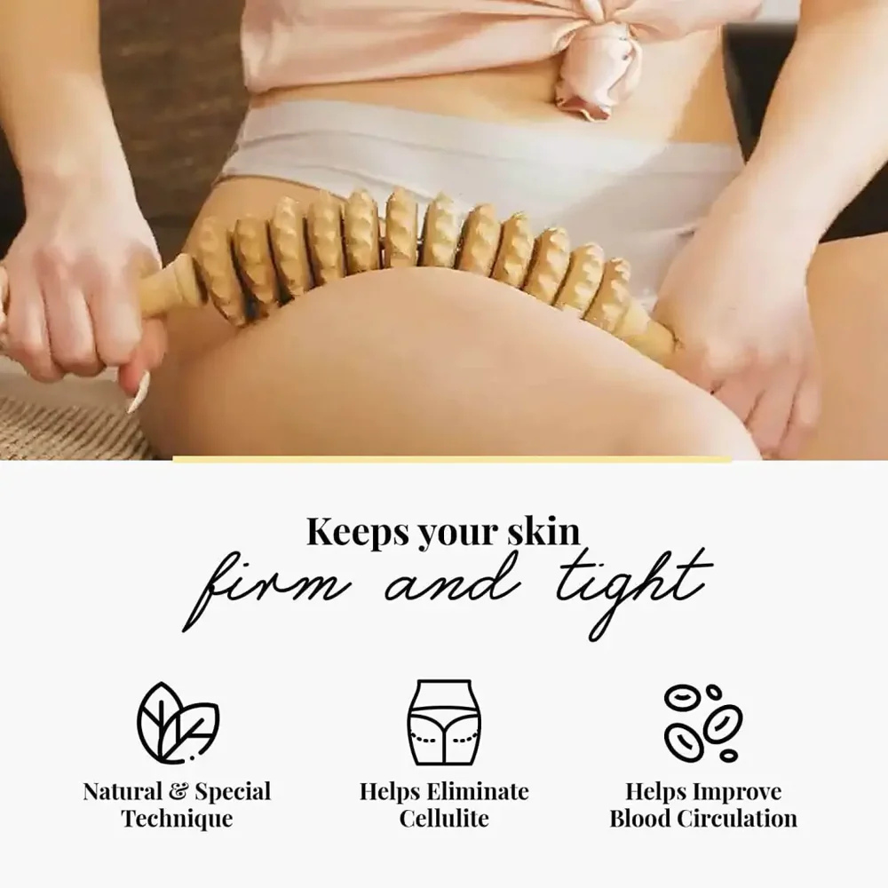 Curved Wooden Massage Roller Massager – Manual Body Tool for Cellulite, Muscle Relief & Lymphatic Drainage
