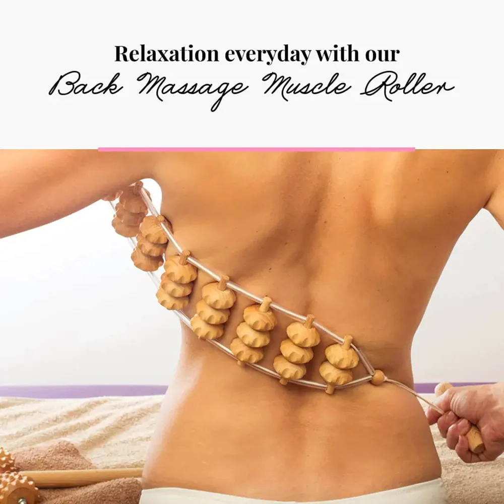 Handmade Wooden Back Massager Rope – 120 cm Long Manual Massage Roller for Stress Relief & Relaxation