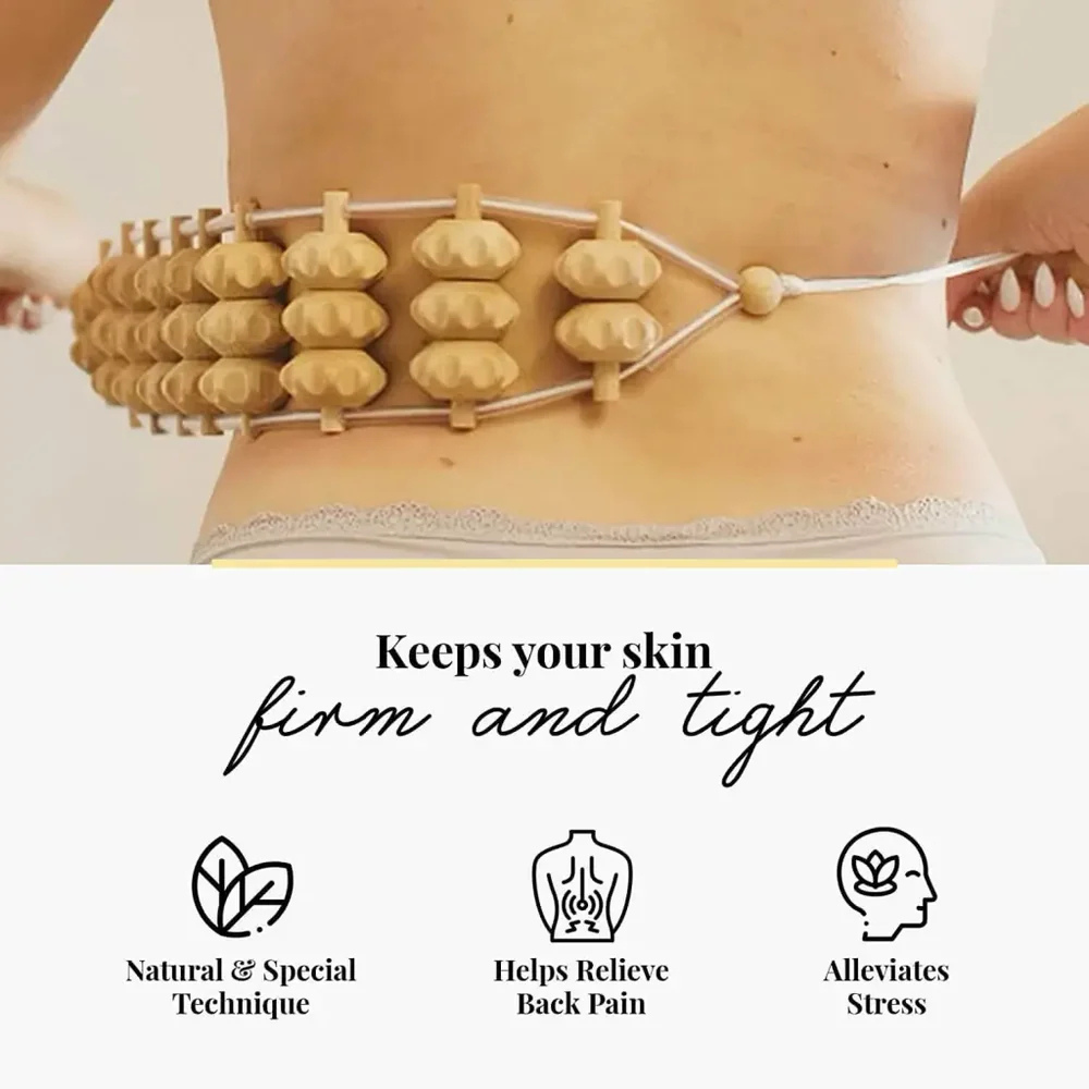 Handmade Wooden Back Massager Rope – 120 cm Long Manual Massage Roller for Stress Relief & Relaxation