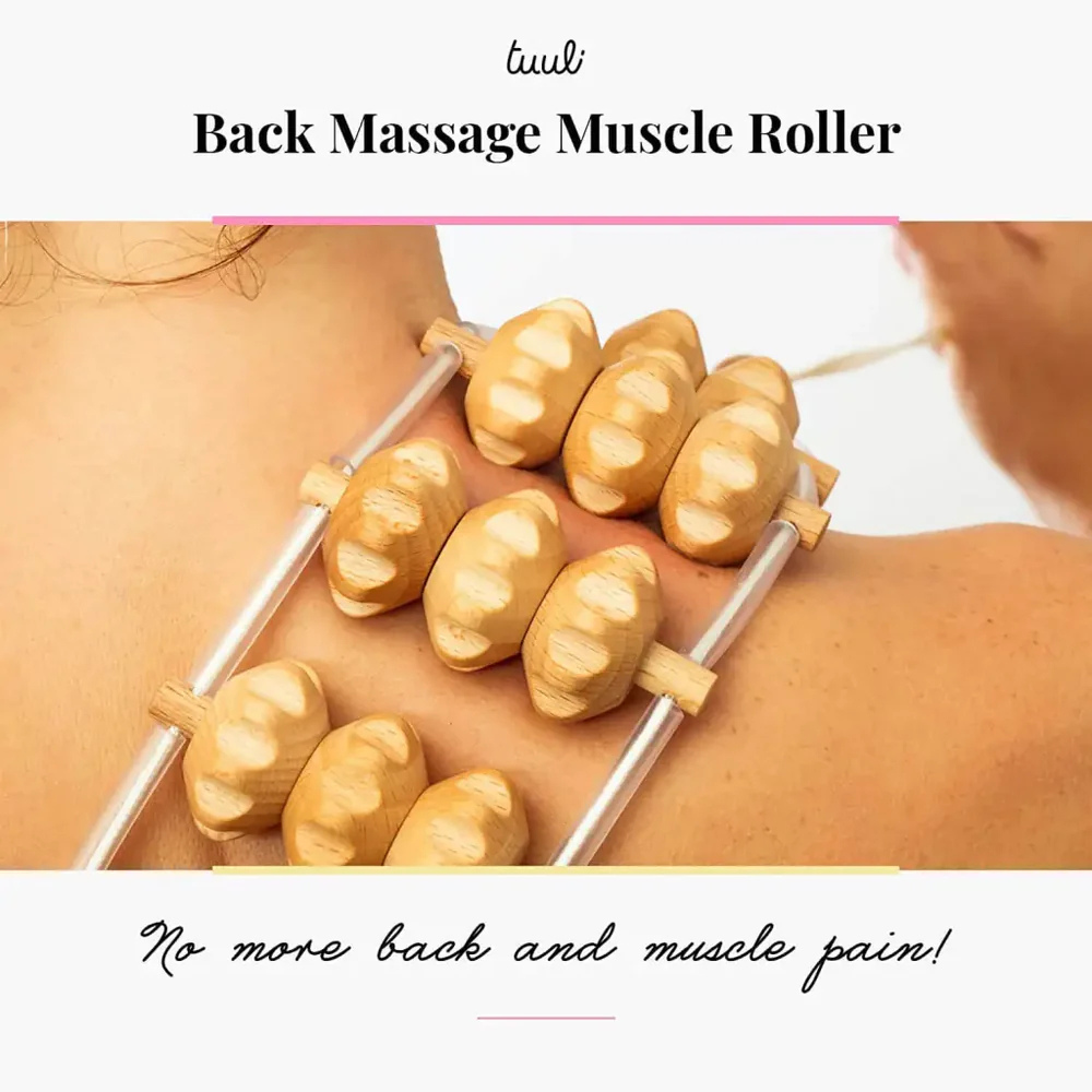 Handmade Wooden Back Massager Rope – 120 cm Long Manual Massage Roller for Stress Relief & Relaxation
