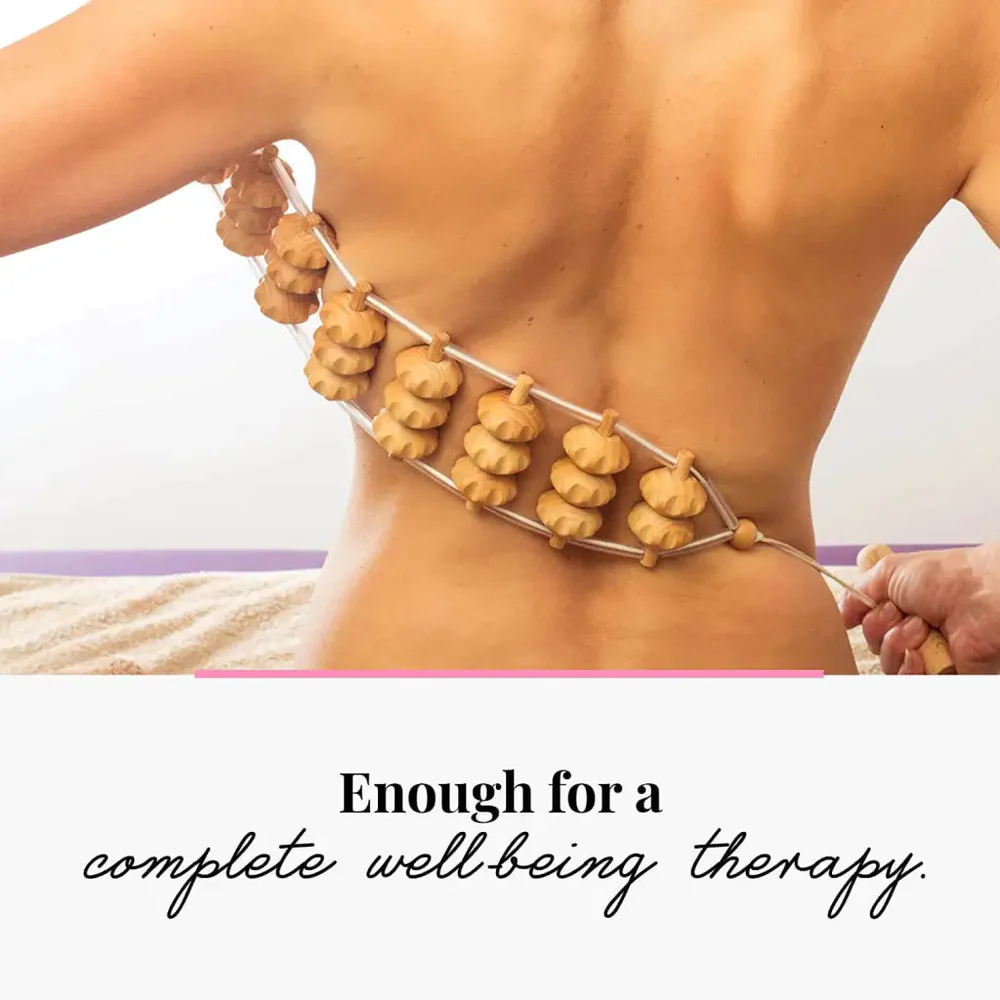 Handmade Wooden Back Massager Rope – 120 cm Long Manual Massage Roller for Stress Relief & Relaxation